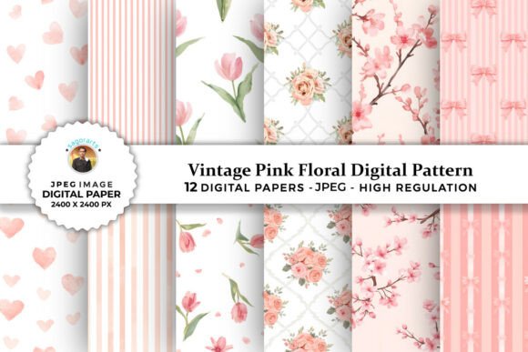 Download Vintage Pink Floral Digital Patterns - Floral Collection