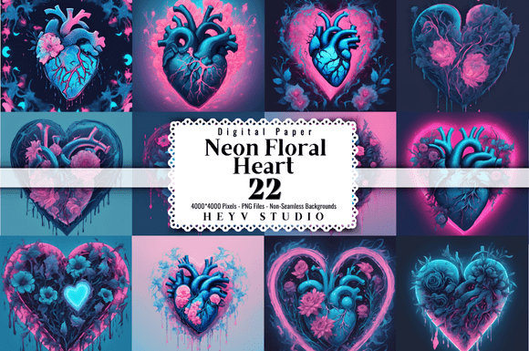 Download 22 Neon Heart Ethereal Floral Graphics - Floral Collection