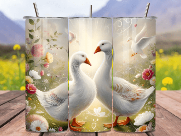 Download White Goose Couple Floral Tumbler Wrap - Floral Collection