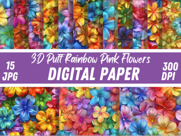 Download Puff 3D Rainbow Pink Floral Pattern - Floral Collection
