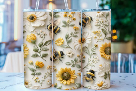 Download 3D Bee Floral Tumbler Wraps Sublimation - Floral Collection