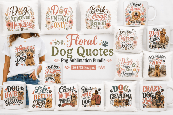 Download Floral Dog Quotes, Dog Lover PNG Bundle - Floral Collection