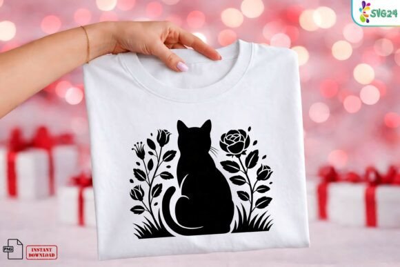 Download Black Cat Floral Silhouette PNG - Floral Collection