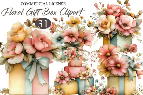 Download Watercolor Floral Gift Box Clipart - Floral Collection