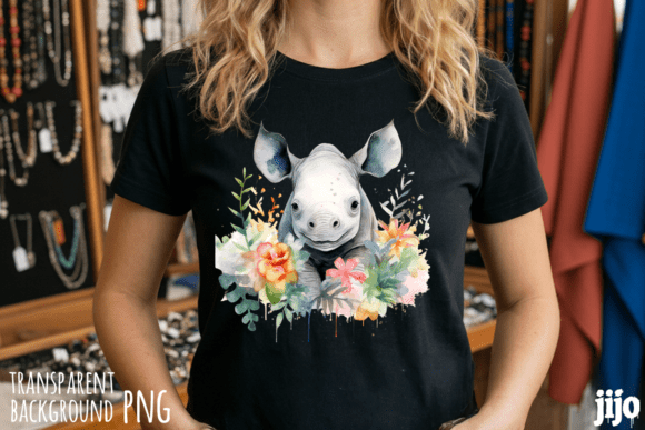 Download Rhino Floral Watercolor Animal PNG - Floral Collection