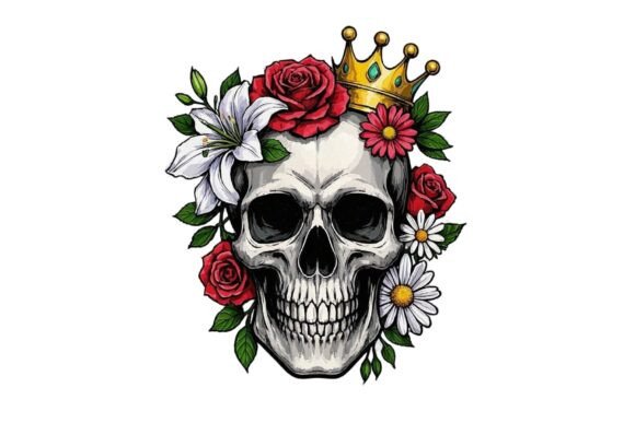 Download Dark Floral Skull Vintage Art PNG - Floral Collection