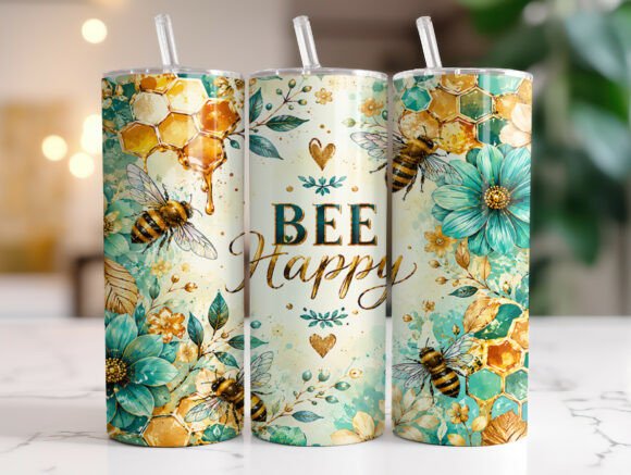 Download Bee Happy Floral 20oz Tumbler Wraps PNG - Floral Collection