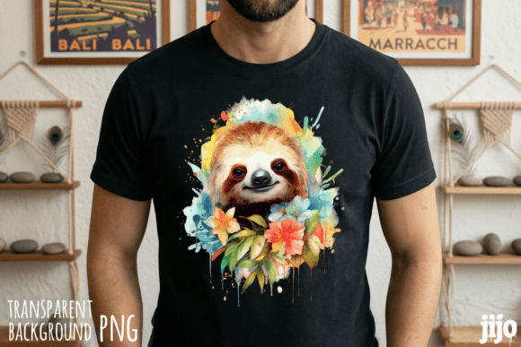 Download Sloth Floral Watercolor Animal PNG - Floral Collection