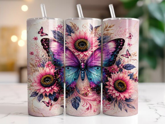 Download Butterfly Sunflower Floral Tumbler Wraps - Floral Collection