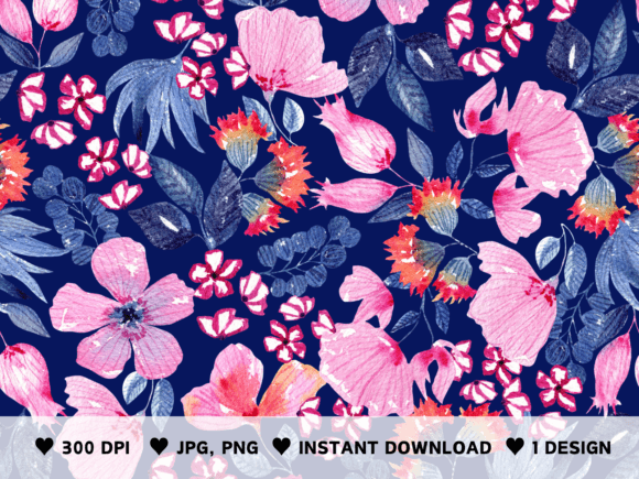Download Watercolor Floral Pattern Navy and Pink - Floral Collection