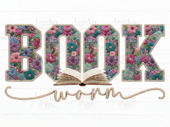 Download Book Worm Floral Book Embroidery PNG - Floral Collection