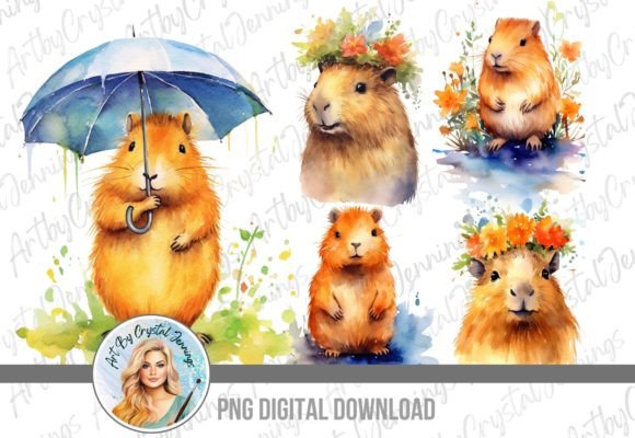 Download Floral Capybara Watercolor Animal PNG - Floral Collection