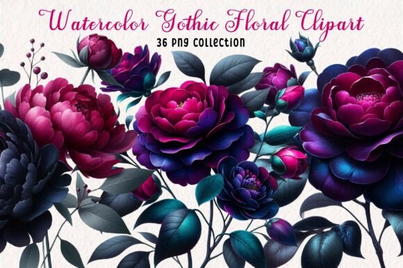 Download Gothic Watercolor Floral Clipart Bundle - Floral Collection