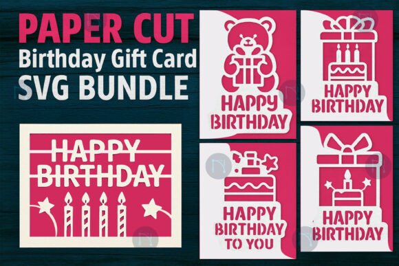 Download Paper Cut Birthday Gift Card SVG Bundle - Birthday gift Collection